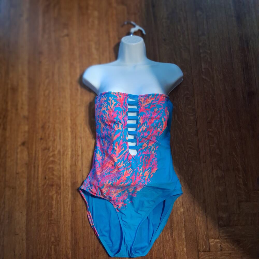Lilly Pulitzer Teslee 1 piece swimsuit womens 14 halter Turquoise Oasis Goddess